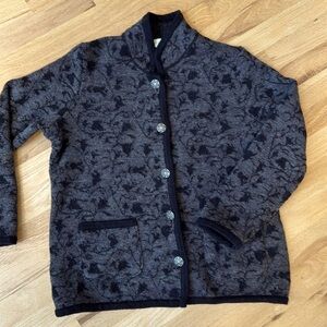 Appleseed’s Size M 100% wool black gray cardigan buttoned sweater Grandma chic